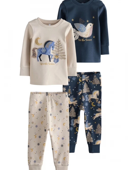 Foto van product Next Nachtkledij 'Weihnachts' crème / navy / duifblauw / goud