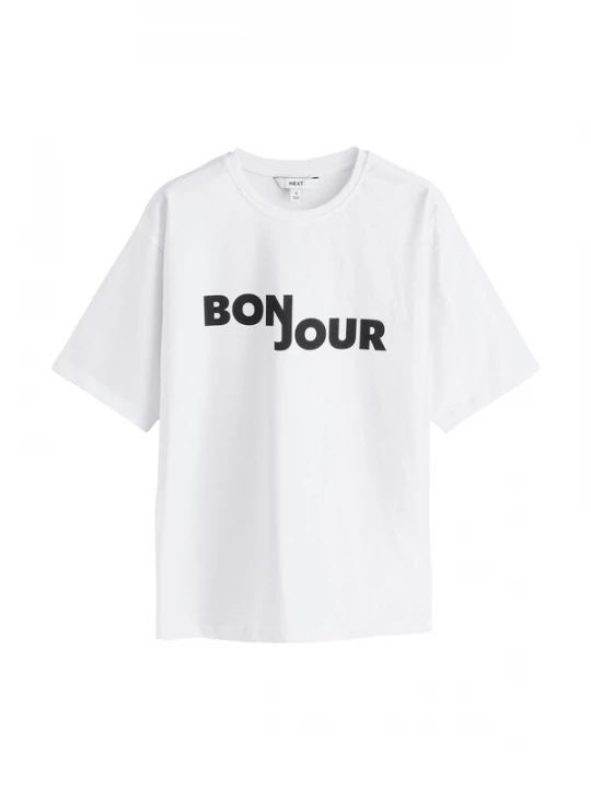 Foto van product Next Oversized shirt 'Bonjour' zwart / wit