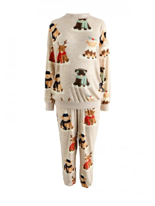 Foto van product Next Pyjama beige / chocoladebruin / mintgroen / rood