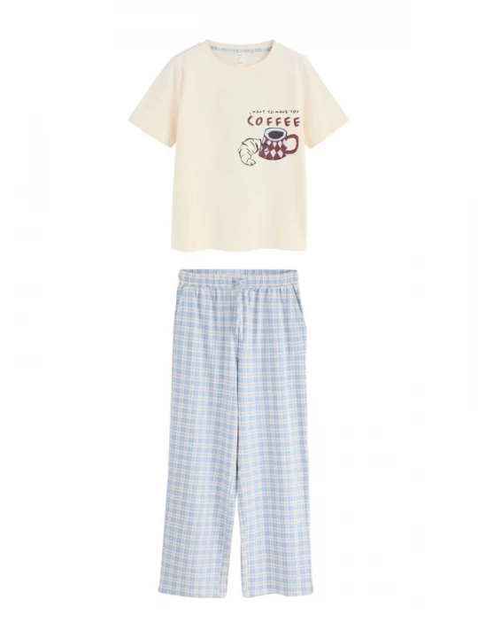 Foto van product Next Pyjama crème / lichtblauw / bordeaux / zwart