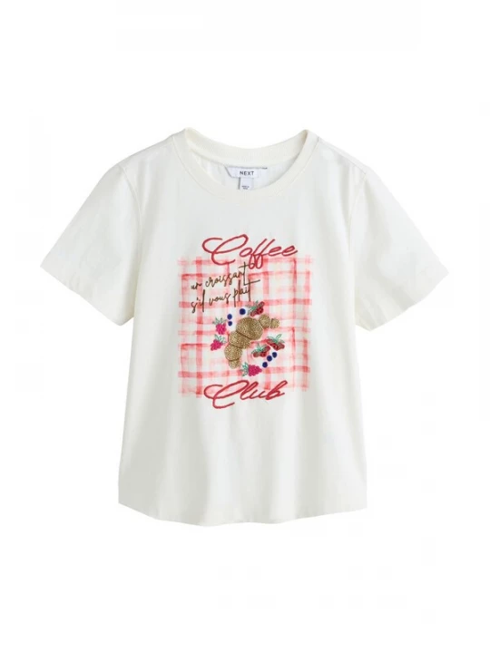 Foto van product Next Shirt 'Coffee Club' ecru / goud / pink / rood
