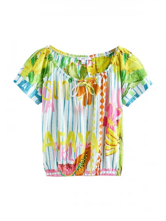 Foto van product Next Shirt enziaan / kreeft / rosa / wit