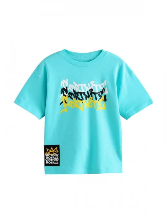 Foto van product Next Shirt 'Fortnite' neonblauw / geel / zwart / wit