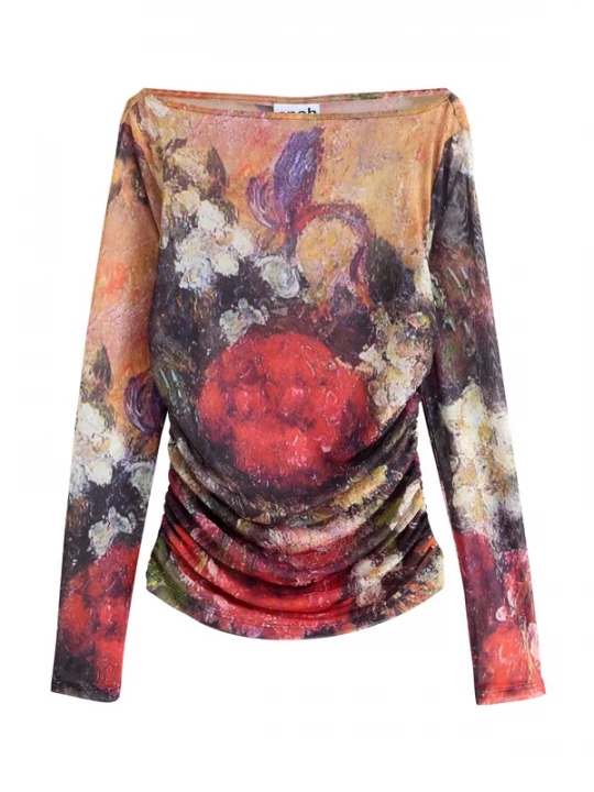 Foto van product Next Shirt 'Lindsey Cherek Waller' lichtbeige / donkerbeige / chocoladebruin / kersrood