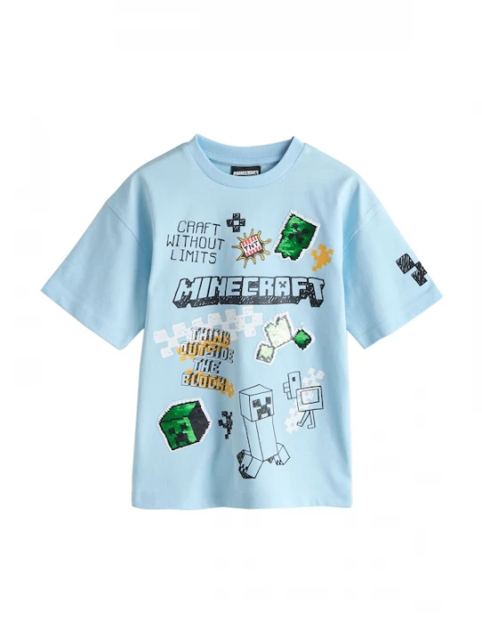 Foto van product Next Shirt 'Minecraft' hemelsblauw / grasgroen / zwart / wit