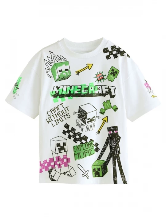 Foto van product Next Shirt 'Minecraft' neongroen / pink / zwart / wit
