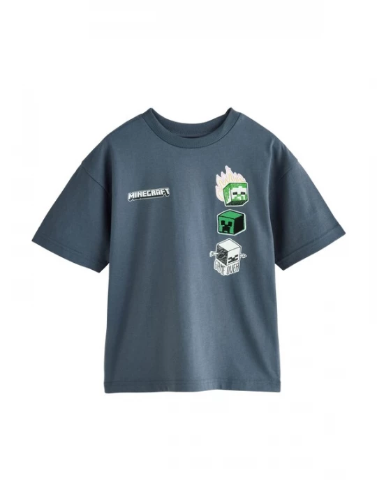 Foto van product Next Shirt 'Minecraft' stone grey / grasgroen / zwart / wit
