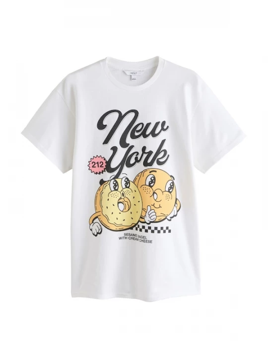 Foto van product Next Shirt 'New York Bagel' geel / lichtrood / zwart / wit