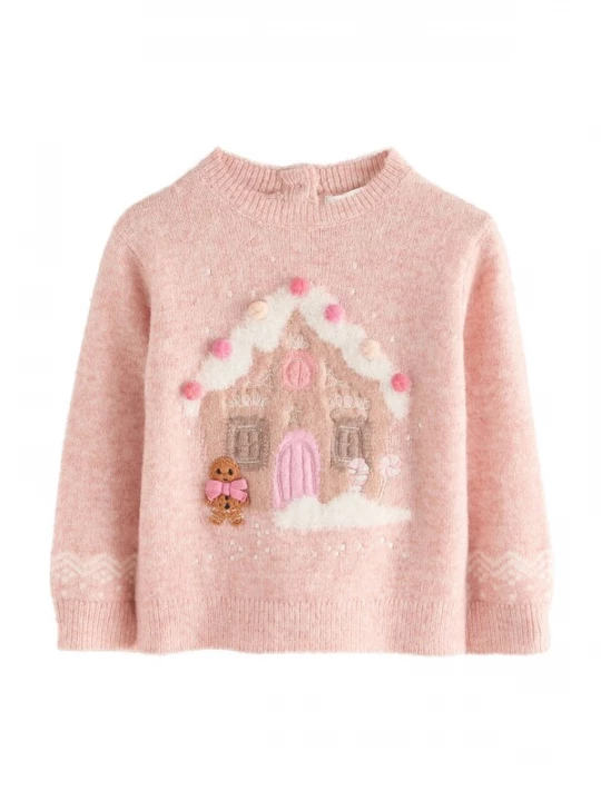 Foto van product Next Trui 'Christmas Gingerbread House' cappuccino / rosé / knalrood / natuurwit