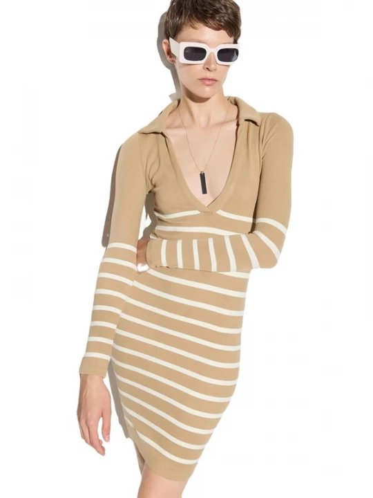 Foto van product No Matter What Gebreide jurk beige / wit