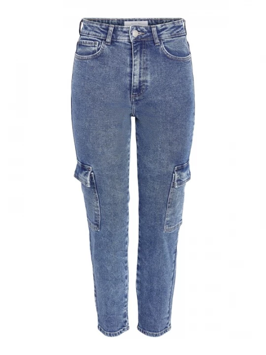 Foto van product Noisy may Cargojeans 'Moni' beige / blauw denim
