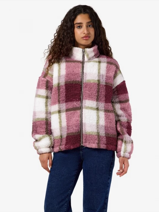 Foto van product Noisy may Fleece jas 'NMLUCA' bruin / bessen / lichtlila / wit