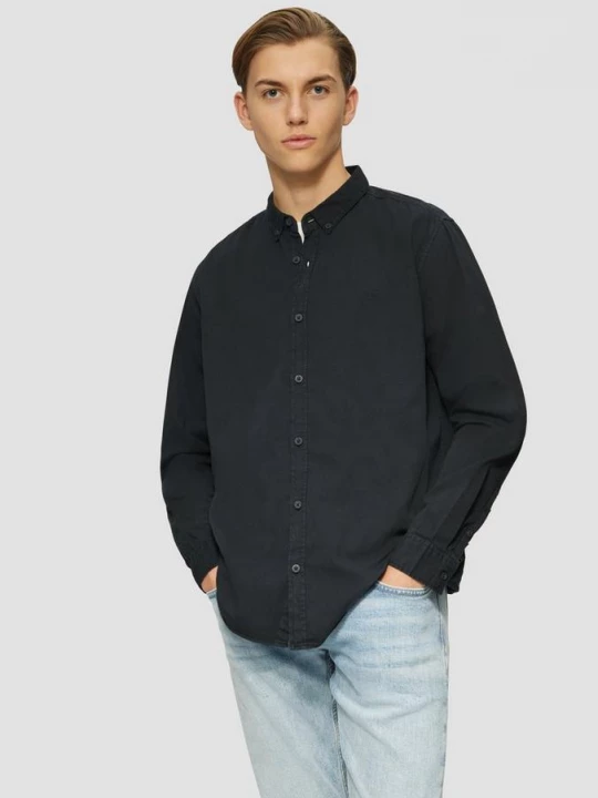 Foto van product Normale pasvorm: Getailleerde twill shirt met een geborduurd logo QS blauw