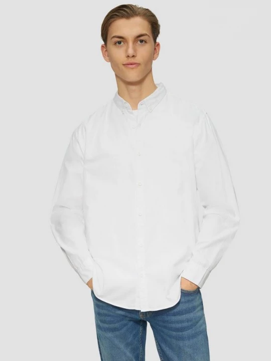 Foto van product Normale pasvorm: Getailleerde twill shirt met een geborduurd logo QS wit