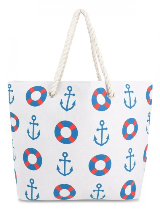 Foto van product normani Strandtas blauw / lichtrood / wit