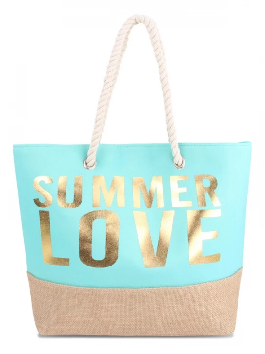 Foto van product normani Strandtas donkerbeige / turquoise / goud