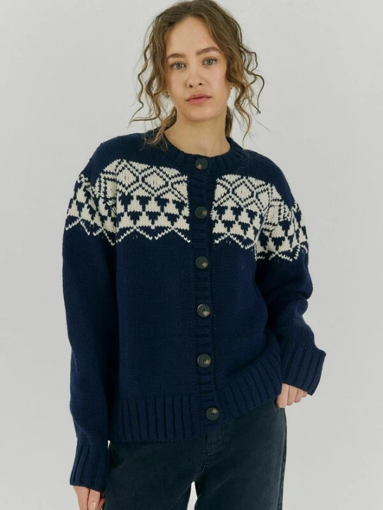 Foto van product NORR Gebreid vest 'Fair' lichtbeige / navy