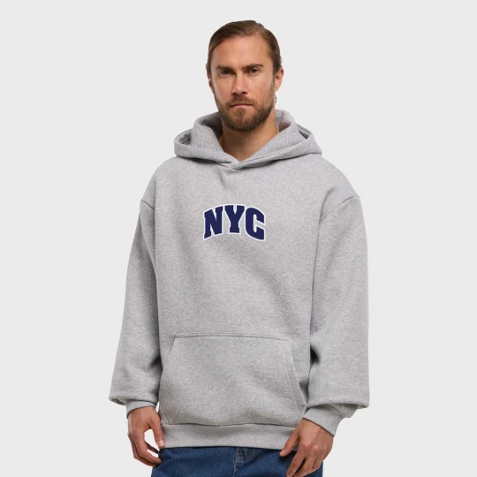 Foto van product NYC College Letters Fluffy Hoody Mister Tee grijs