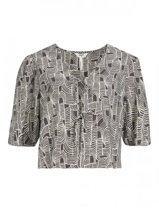 Foto van product OBJECT Blouse 'Daya' antraciet / natuurwit