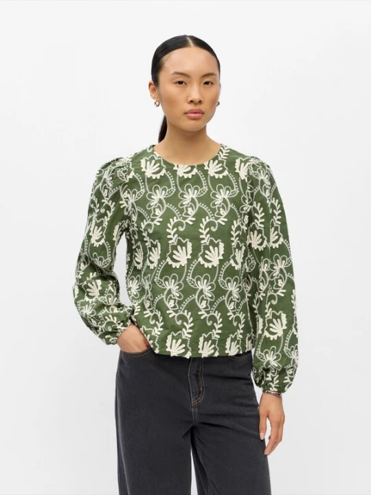 Foto van product OBJECT Blouse 'OBJMya' crème / olijfgroen