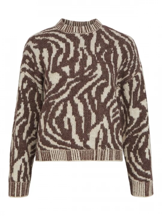 Foto van product OBJECT Trui 'Ursel' chocoladebruin / offwhite