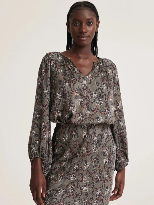 Foto van product Odd Molly Blouse 'Katarina' bruin / grasgroen / zwart / wit