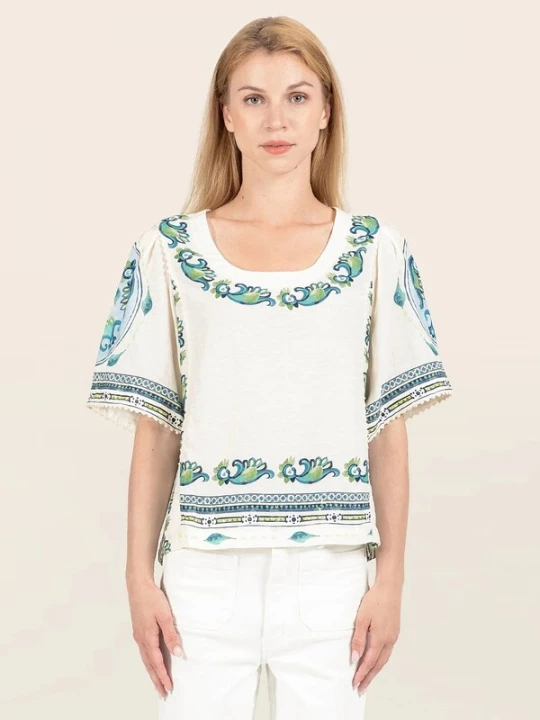 Foto van product Odd Molly Shirt 'The Plate' lichtbeige / blauw / donkerblauw / groen