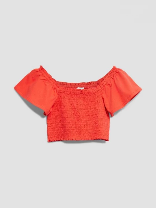 Foto van product Off-shoulder top met smokdetail en volants aan de mouwen s.Oliver rood