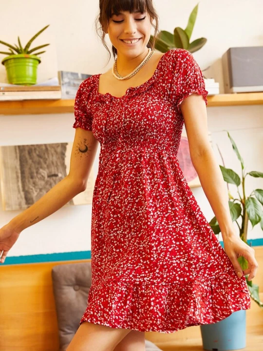 Foto van product olalook Jurk bruin / geel / rood / wit