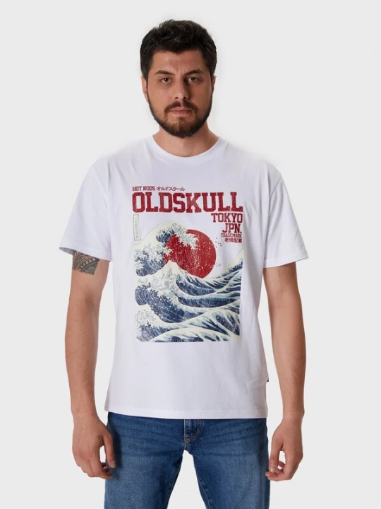Foto van product Oldskull Shirt 'Asian Big W' enziaan / karmijnrood / wit / offwhite