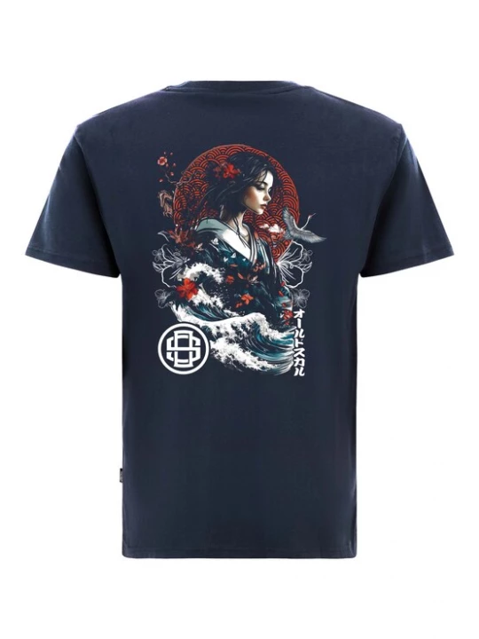 Foto van product Oldskull Shirt 'Asian Blossom Queen' donkerblauw / donkerrood / wit