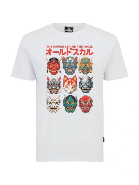 Foto van product Oldskull Shirt 'Asian Iconic Japanese Masks Graphic' wit