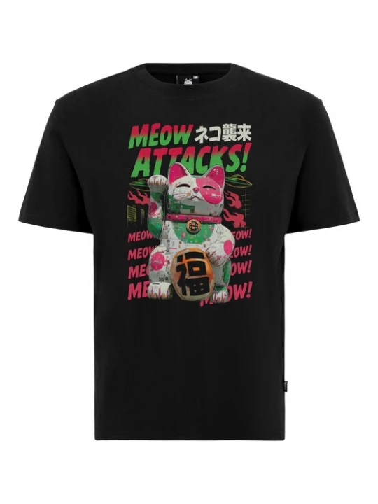 Foto van product Oldskull Shirt 'Asian Lucky Cat Attack Graphic' zwart