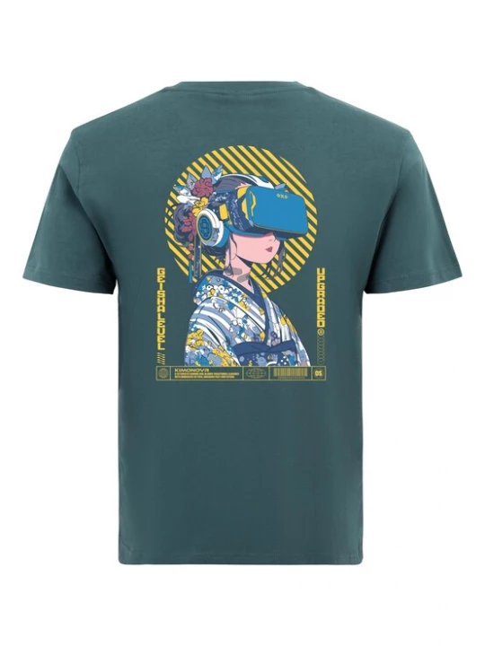 Foto van product Oldskull Shirt 'Asian Virtual Geisha Logo Graphic' blauw / geel / petrol