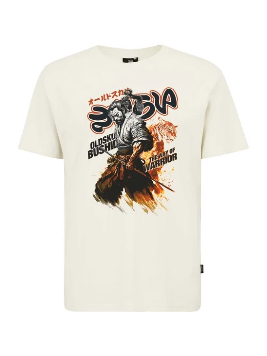 Foto van product Oldskull Shirt 'Japanese Samurai Warrior' lichtbruin / zwart / offwhite