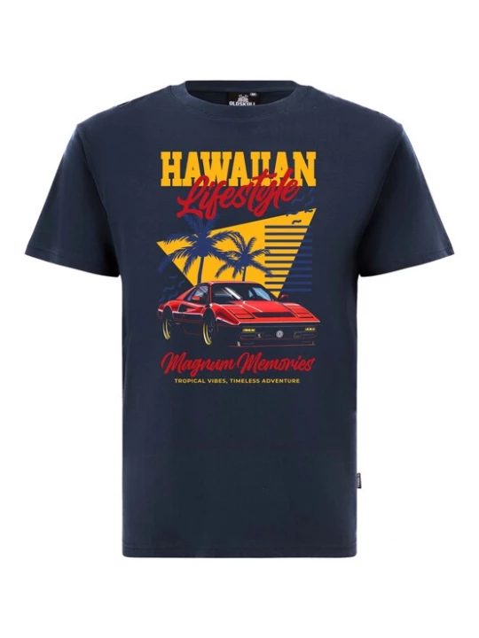 Foto van product Oldskull Shirt 'Wrldvibe Aloha Legend' navy / lichtblauw / geel / rood
