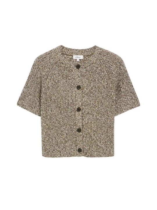 Foto van product .Oliver Gebreid vest camel / bruin / wit s.Oliver