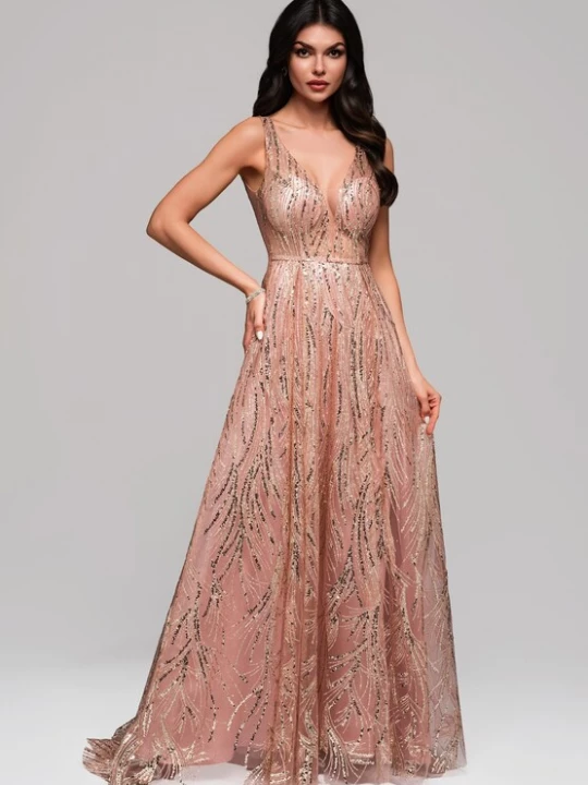 Foto van product Ombre Avondjurk 'Coralie' rosé / zwart / zilver