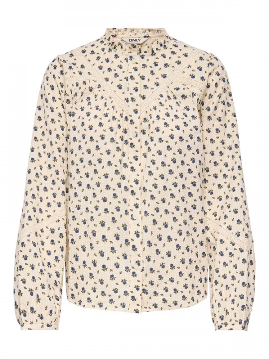 Foto van product ONLY Blouse 'ONLLucinda' ecru / donkerblauw / donkergroen
