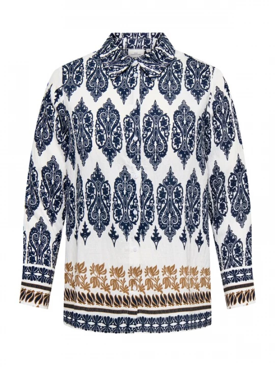 Foto van product ONLY Carmakoma Blouse 'CARHavana' blauw / karamel / wit