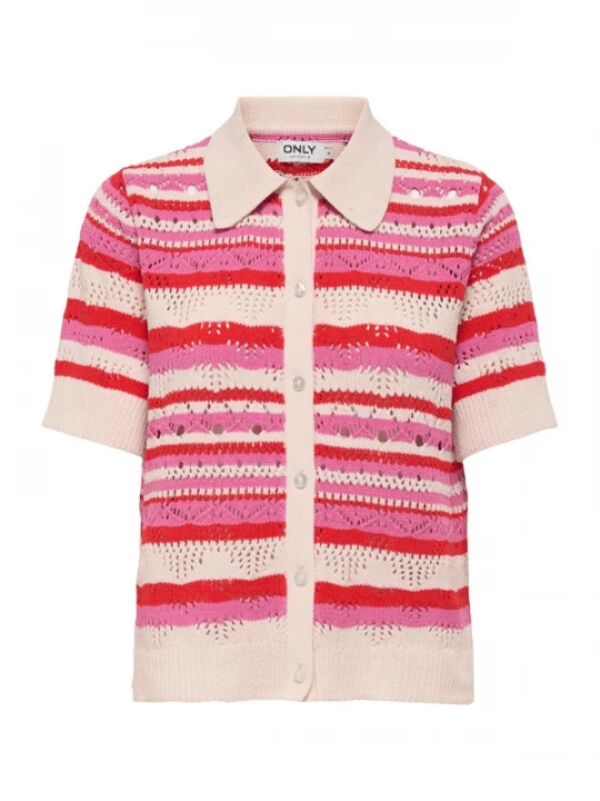 Foto van product ONLY Gebreid vest 'LULA' crème / donkerroze / rood