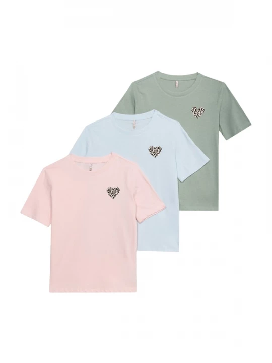 Foto van product ONLY GIRLS Shirt 'KOG Rexi Heart' lichtblauw / jade groen / rosa / zwart
