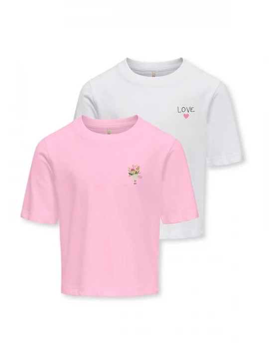 Foto van product ONLY GIRLS Shirt 'KOGRex Flower' rosa / wit