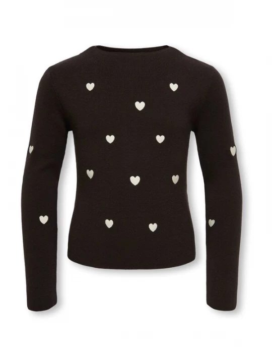 Foto van product ONLY GIRLS Trui 'KOGHEARTS' donkerbruin / wit