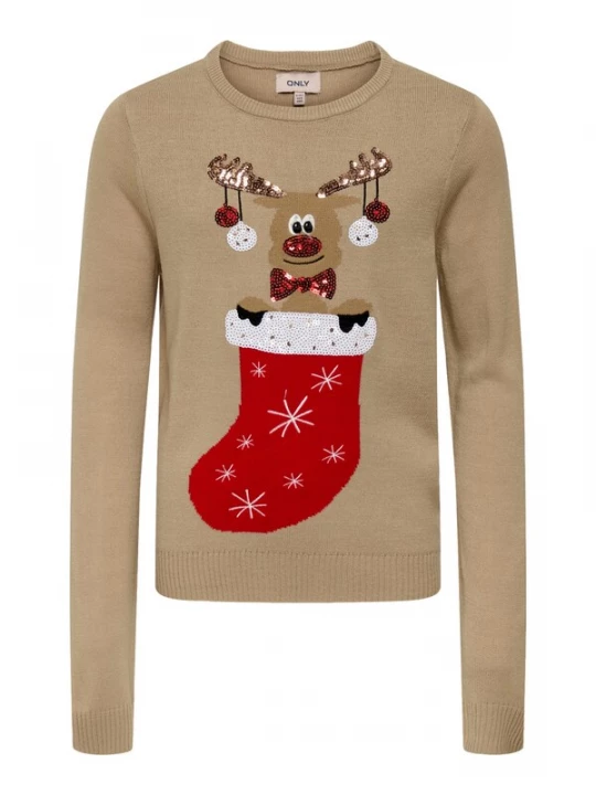 Foto van product ONLY GIRLS Trui 'Xmas Shine' bruin / rood / wit
