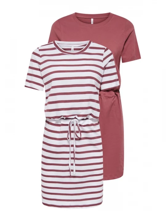 Foto van product ONLY Jurk 'ONLHAPPY' pastelrood / wit