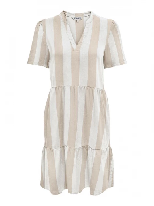 Foto van product ONLY Jurk 'ONLTIRI-CARO' donkerbeige / wit