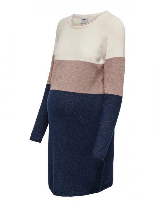 Foto van product Only Maternity Gebreide jurk 'OLMLillo' beige / donkerblauw / wit