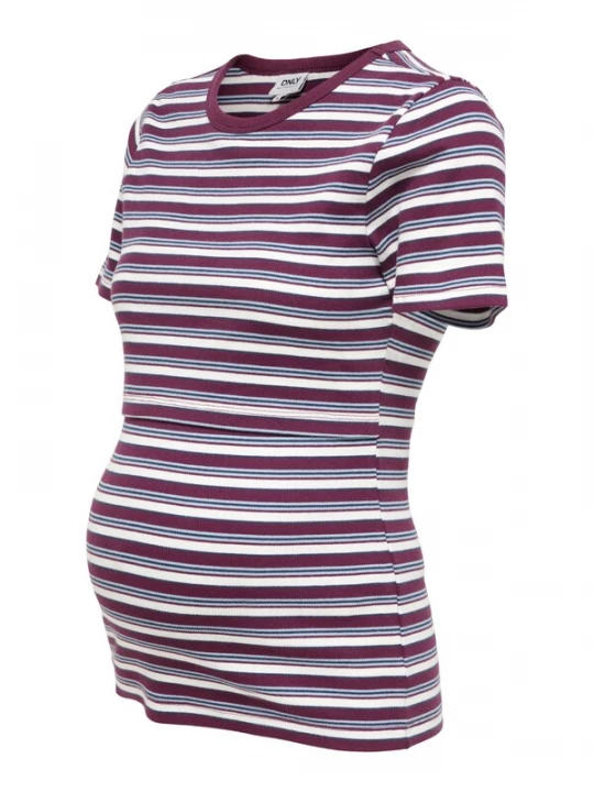 Foto van product Only Maternity Shirt 'OLMVal' lichtblauw / wijnrood / wit