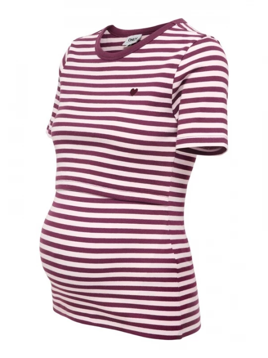 Foto van product Only Maternity Shirt 'OLMVal' roodviolet / wit